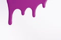 Light purple liquid drops of paint color flow down on isolated white background. Abstract lilac backdrop Royalty Free Stock Photo