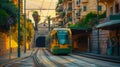 Light rail system train. Urban city transporation transit technology industrial business concept