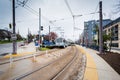 Light rail tracks in Midtown Baltimore, Maryland