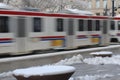 Light rail train in motion, Salt Lake City