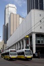 Light rail trains in downtown Dallas