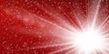 Light ray flare isolated on red background. Shine bright sun burst effect. Glow explosion flash. Gradient white star Royalty Free Stock Photo