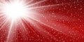 Light ray flare isolated on red background. Shine bright sun burst effect. Glow explosion flash. Gradient white star Royalty Free Stock Photo