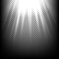 Light rays on black. Vector sunbeam scene transparent background