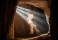 Light rays entering from a narrow cave opening, dust floating in loop Royalty Free Stock Photo