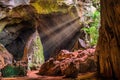 Light rays inside of the Sadan cave near Hpa-An in Myanmar Royalty Free Stock Photo