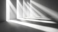 Light rays streaming through architectural slits in a minimalist white room