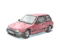 Light red and black toyota starlet indonesia car painted in watercolor