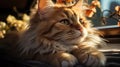 A light red cat lies in the sun resting Royalty Free Stock Photo