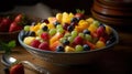 A light and refreshing fruit salad with a variety of fresh fruits created with Generative AI