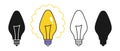 Light retro bulb icon glass lamp doodle set. incandescent lightbulb simple symbol idea creativity