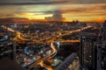 Light from road and high way in Bangkok city in morning sunrise time