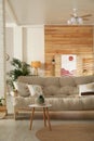 Light room interior with wooden sofa and table. Idea for design Royalty Free Stock Photo