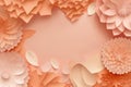 Light Salmon Color Background With A Large Empty Space In The Center Silhouettes Of Beautiful Origami Flowers On The Edges