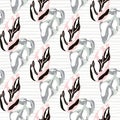 Light seamless botanic pattern with exotic monstera leaves. Tropical floral figures in pastel pink, black and blue tones on Royalty Free Stock Photo