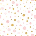 Vector seamless pattern gold pink polka dot for Christmas backgound or baby shower textile on white