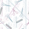 Light seamless pattern of hairdressing tools