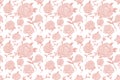 Light seamless romantic retro background with pink roses. monochrome drawing Royalty Free Stock Photo