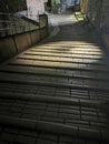 Light shade on abstract cobblestone stairs in the city