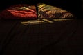 Light and shadow lines on a messy unmade bed Royalty Free Stock Photo