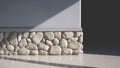 Light and shadow on surface of white stone decorative on the edge of interior wall with marble corridor inside of building Royalty Free Stock Photo