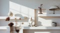 Light and Shadow on White Shelves Displaying Art Objects and Decorative Items Royalty Free Stock Photo