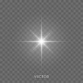 Light shine, star flash sparkles, vector sunlight lens flare effect. Magic light glow sparks, Christmas shiny rays Royalty Free Stock Photo