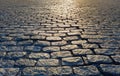 Light shining on a cobblestone street background texture, New York City Royalty Free Stock Photo