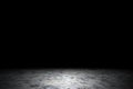 Light shining down on dirt gray marble floor in dark room with copy space, abstract background Royalty Free Stock Photo