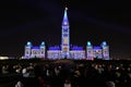 Light show on Canadian Parliament building at Parliament Hill in Ottawa, Canada Royalty Free Stock Photo