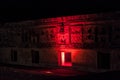 Light show at Nun`s Quadrangle Cuadrangulo de las Monjas building complex at the ruins of the ancient Mayan city Uxmal Royalty Free Stock Photo