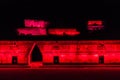 Light show at Nun`s Quadrangle Cuadrangulo de las Monjas building complex at the ruins of the ancient Mayan city Uxmal Royalty Free Stock Photo