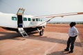 Light single engine Cessna plane at airstrip in Serengeti Grumeti Reserve - Tanzania