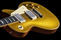 Light Skimming the Wear on a Vintage Gold Electric Guitar Showing Age