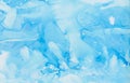 Light sky blue alcohol ink abstract background. Flow liquid watercolor paint splash texture effect illustration for card design Royalty Free Stock Photo