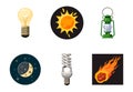 Light source icon set, cartoon style