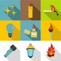 Light source icon set, flat style Royalty Free Stock Photo