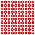 100 light source icons hexagon red Royalty Free Stock Photo