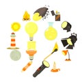 Light source icons set, cartoon style