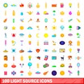 100 light source icons set, cartoon style