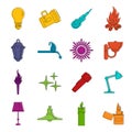 Light source symbols icons doodle set