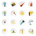 Light source symbols icons set in flat style