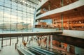 Light space inside hall of the Black Diamond, modern part of Royal Danish Library with huge windows