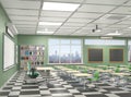 Classroom interior. 3D illustration.