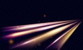 Light speed transport car flare effect, abstract fast glowing motion on night city road Royalty Free Stock Photo