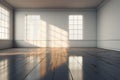 Light spills into an empty room, beautifully captured in 3D rendering