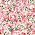 Light spring - summer watercolor hand-painted pink flowers seamless pattern, white background Royalty Free Stock Photo