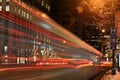 Light streaking from city bus in Chicago Royalty Free Stock Photo