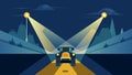 Light streams from the headlamps of heavy machinery the only source of visibility in the otherwise dark and quiet Royalty Free Stock Photo