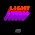 Light studio logo concept. Volume letters on a black background. Network, web, UI icon. Royalty Free Stock Photo